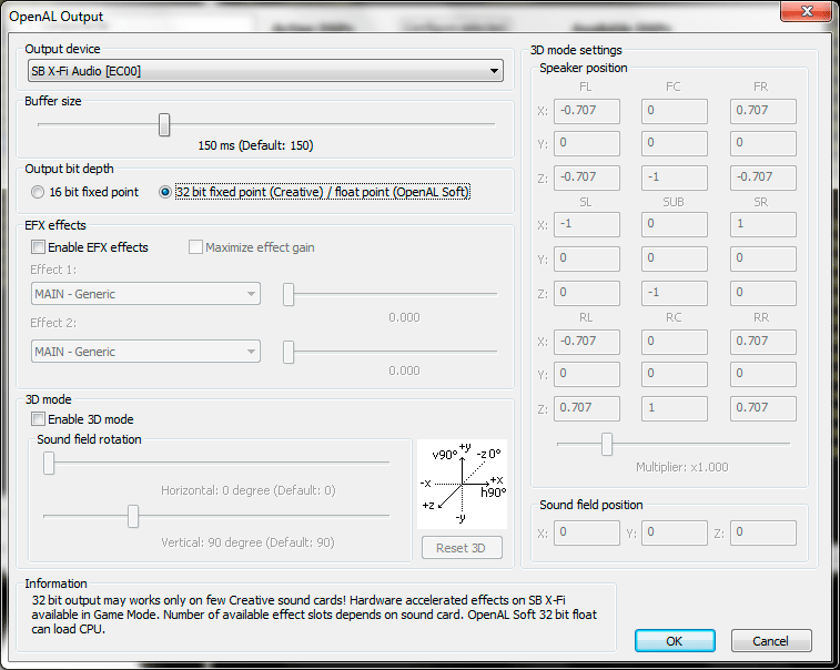 OpenAL output settings